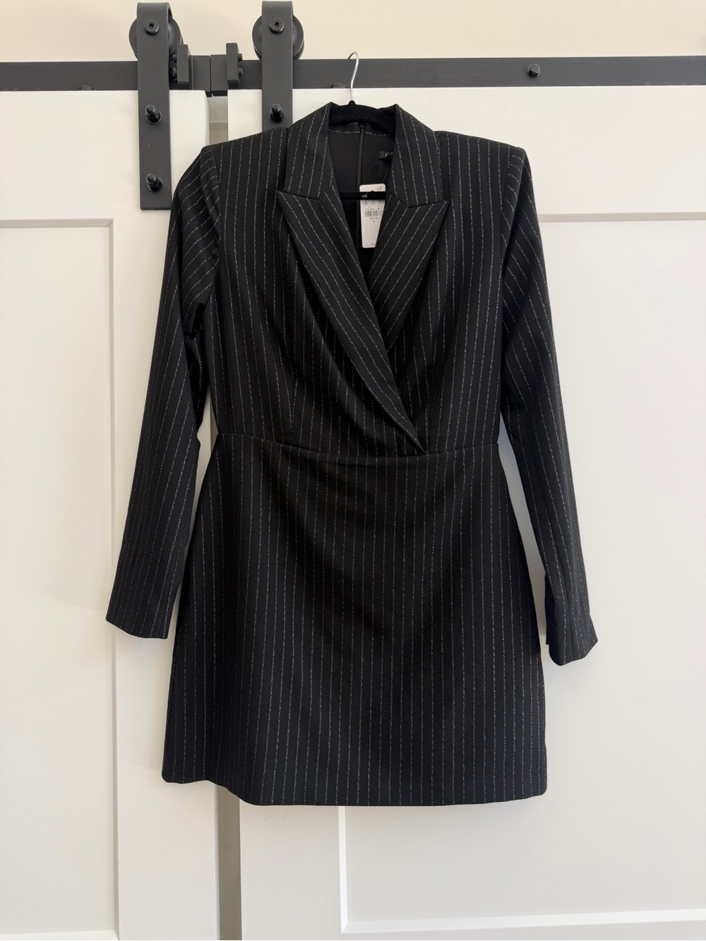 NWT Express Black Pinstripe blazer Wrap-Style romper Mini Dress with shorts - Picture 2 of 7